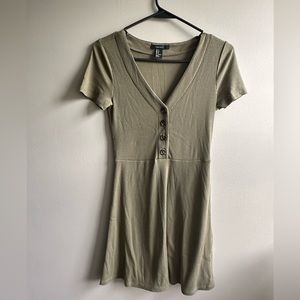 Forever 21 sage green fit and flare dress with brown buttons